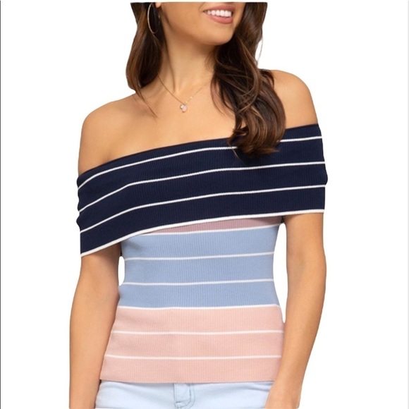 3/$25 🙌🏼 She and Sky Colorblock Off the Shoulder Top S - Picture 1 of 9